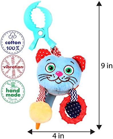 Vibration Infant Toys - Baby Crib Toys - Clip-On Toys - Hanging Baby Toys for Crib - Infant Car Seat Toy with Teethers and Universal Clip