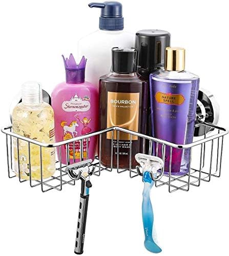 HomePerfection Rust-Proof Shower Caddy shelf with strong Suction cup and Adhesive fixings for Bathrooms [ Rustproof Corner Storage Basket Organizer ]
