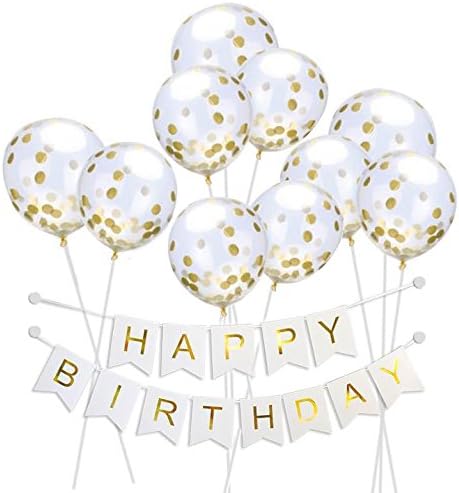 Willaire Happy Birthday Banner &amp;10 Pieces Gold Confetti Balloons Party Balloons With Golden Paper Confetti Dots For Birthday Party Decorations Wedding Decorations And Proposal