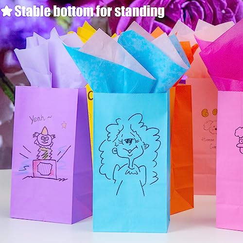 VGOODALL 54PCS Solid Color Paper Bags, Neon Colored Gift Bags Party Favor Treat Bags Goodie Bags for Birthdays Baby Showers Crafts Wedding 9 Assorted Colors