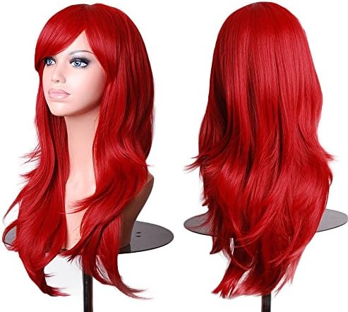 28inch Women Wigs Red Curly Long Cosplay Wavy Hair With Free Wig Cap and Antistatic Comb,Tititina