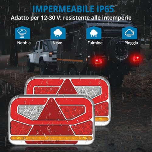 AUTOUTLET 60 LED 12-30 V Rear Light Trailer, 2 Pieces with 5 m Removable Cable and 13 Pin Plug, for Trailer Truck, Caravan Tractor, Waterproof IP65