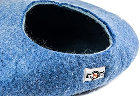 Yeti Dog ChewDog Cave Bed for Cats and Small Dog Bad, 100% New Zealand Wool, Blue, 18" D x 20" W x 9" H