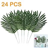 HLDL 24 Pcs Palm Leaves with Stems Artificial Tropical Leaves Faux Leaves for Hawaiian Luau Tiki Aloha Baby Shower Jungle Beach Birthday Parties,Room Table Leave Decorations