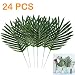 HLDL 24 Pcs Palm Leaves with Stems Artificial Tropical Leaves Faux Leaves for Hawaiian Luau Tiki Aloha Baby Shower Jungle Beach Birthday Parties,Room Table Leave Decorations