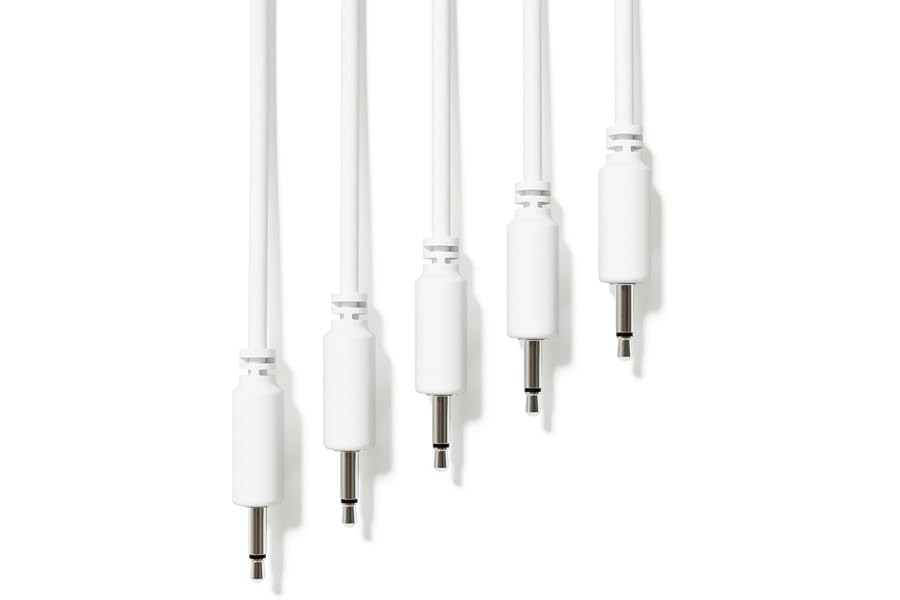 ExcelValley - 5-Pack - Mono Modular Patch Cables - TS 3.5mm 1/8" Eurorack Synthesizer [White | 15 cm - 5.91"]