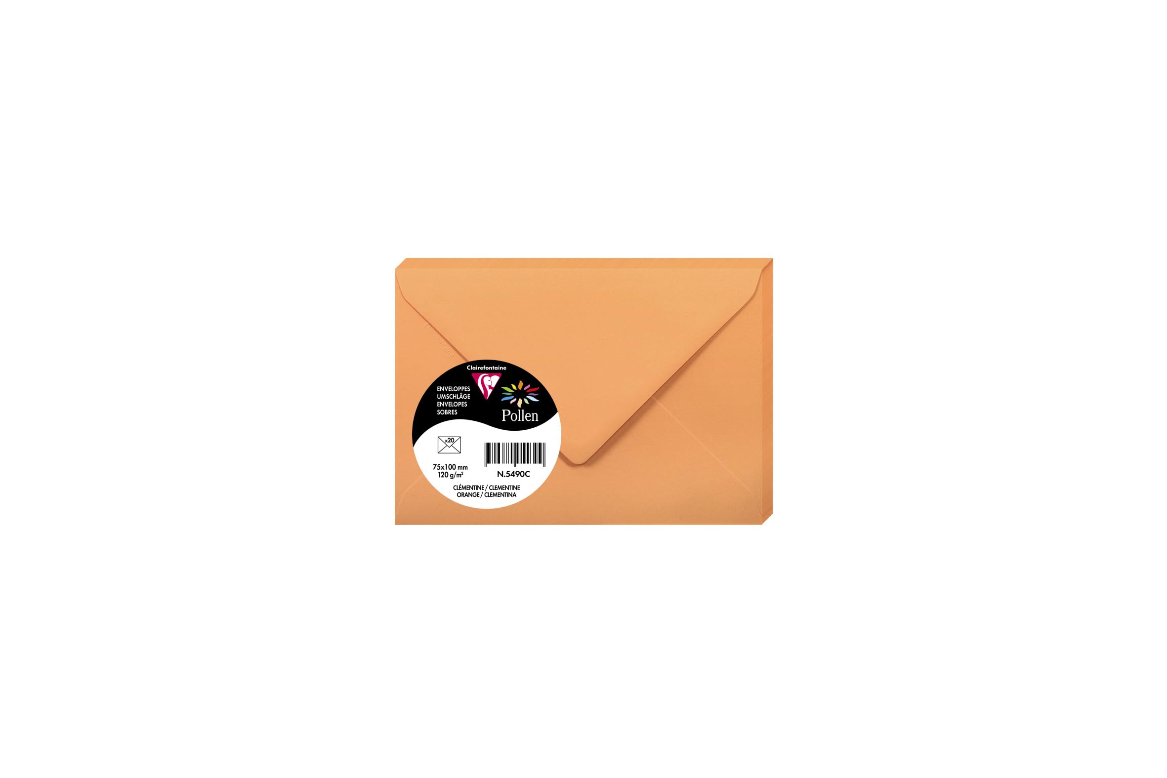 Clairefontaine 5490C Pack of 20 Gummed Envelopes Format 7,5x10cm 120g/m² Colour Orange Invitation Events and Correspondence Range Pollen Premium Smooth Paper