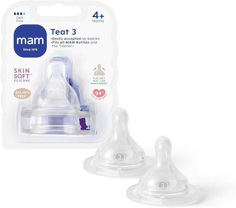 MAM Teats Size 3 2 Pack Fast Flow Fits All MAM Bottles SkinSoft Silicone