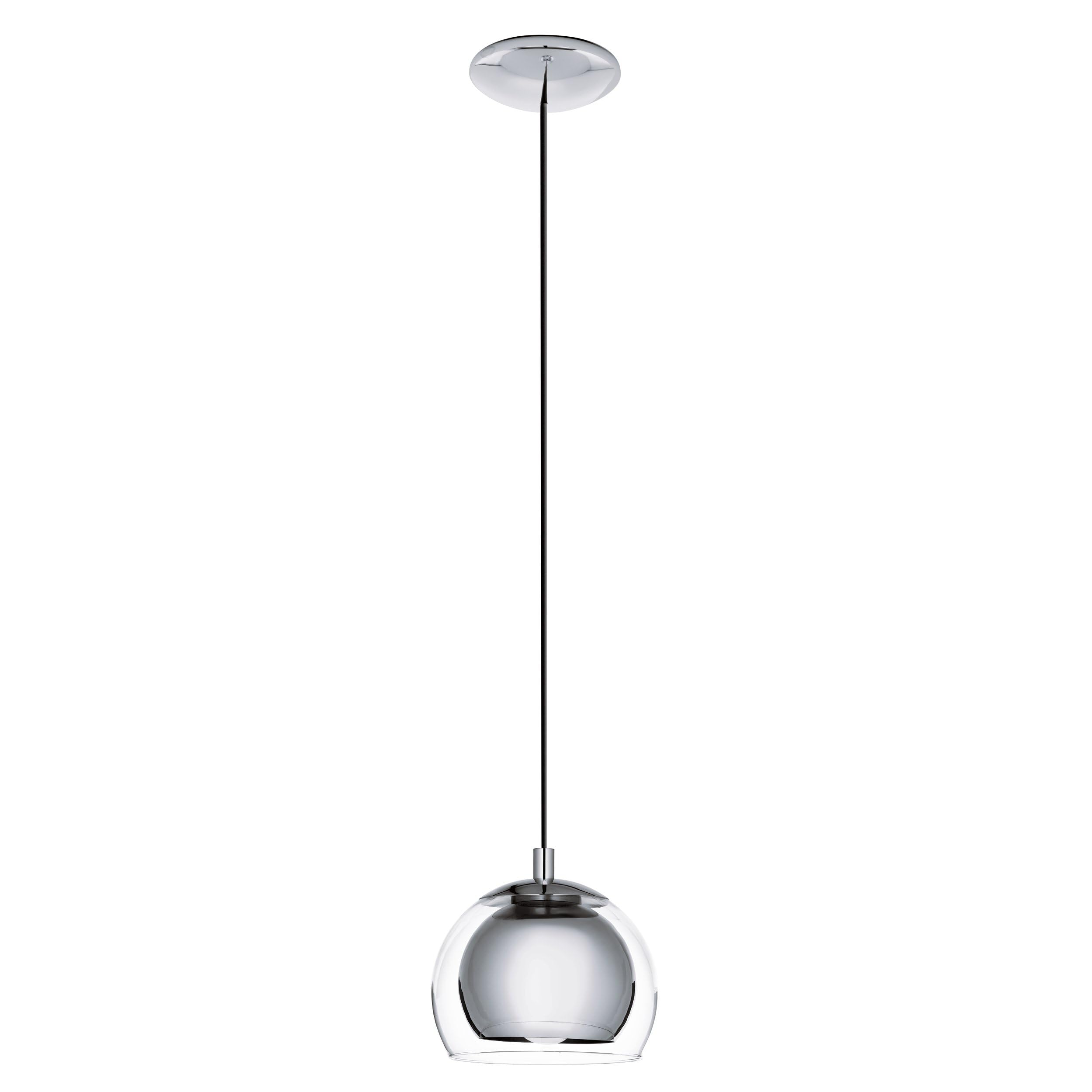 Eglo Pendant Light Rocamar, 1-Light Hanging Lamp, Metal Pendant Lamp in Chrome and Clear Glass, Dining Table Light, Hanging Living Room Lamp with E27 Socket