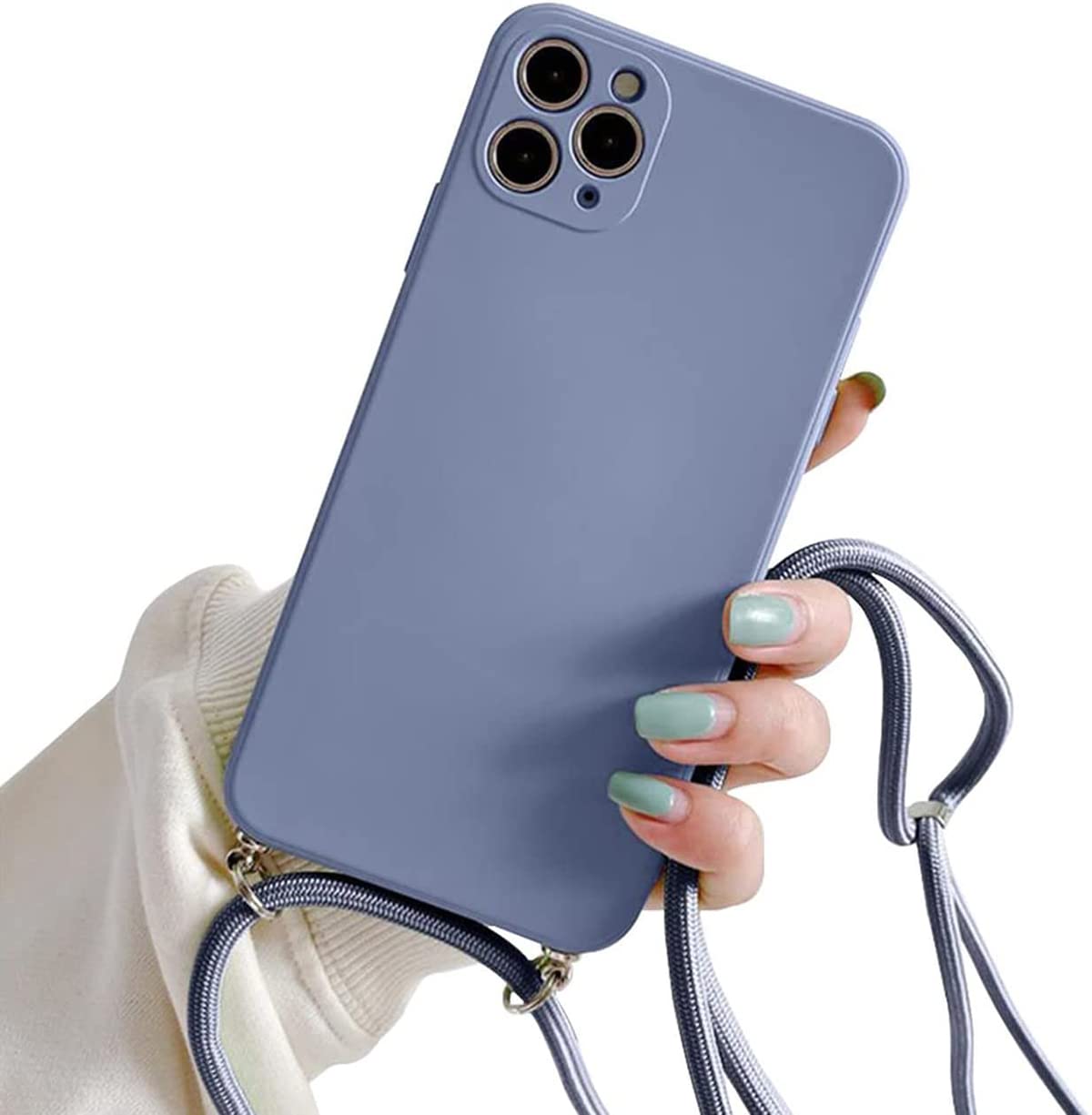 Galful Mobile phone chain for iPhone 14 pro 6.1", silicone case with lanyard smartphone necklace protective bumper with strap shockproof lanyard case cover Grey