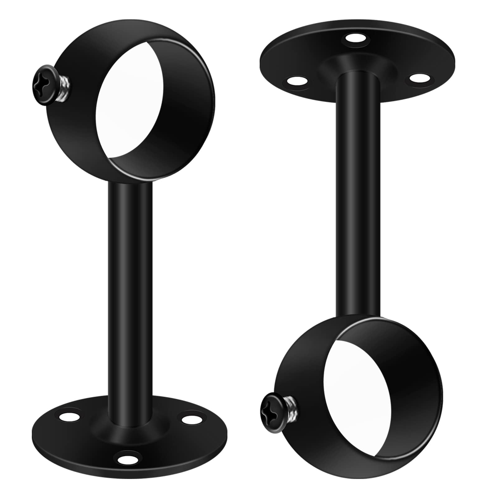 Ceiling Curtain Pole Brackets, 32mm Black Curtain Rod Holder Rail Brackets 2 Pack Heavy Duty Metal Curtain Pole Hangers Stainless Steel Closet Wardrobe Rod Bracket Supports with Screws