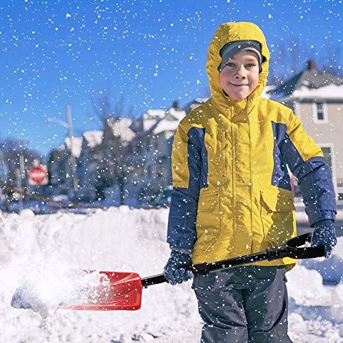 IPSXP Snow Shovel,Detachable Plastic Snow Shovel with Stainless Steel Pole and Aluminum Edged Wide Blade Shovel, Perfect for Car Driveway, Camping and Outdoor Emergency (Red) - Thumbnail 6