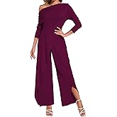 PaladMom Women's Casual Fall Elegant One Shoulder Long Sleeves Dressy for Work Wide Leg Pants Clubwear Party Jumpsuits