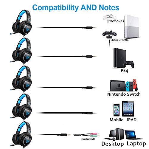 WILLNORN for Xbox One Headset PS4 Headset with Mic, Gaming Headset for Xbox One,Playstation 4,PC,PS3 Noise Cancelling Over Ear Headphones with Microphone, LED Light, Soft Memory Earmuffs