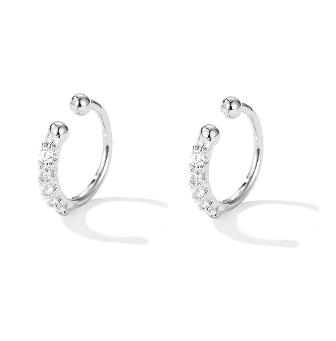 SLUYNZ Sterling Silver Tiny CZ Ear Cuff Hoop Earrings for Women Cartilage Earrings Clip On Earrings No Piercing Earrings Small Hoop Earrings