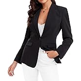 Miesuit Womens Casual Blazer Open Front Business Suit Jacket Long Sleeve Button Work Office Blazer Summer Lightweight