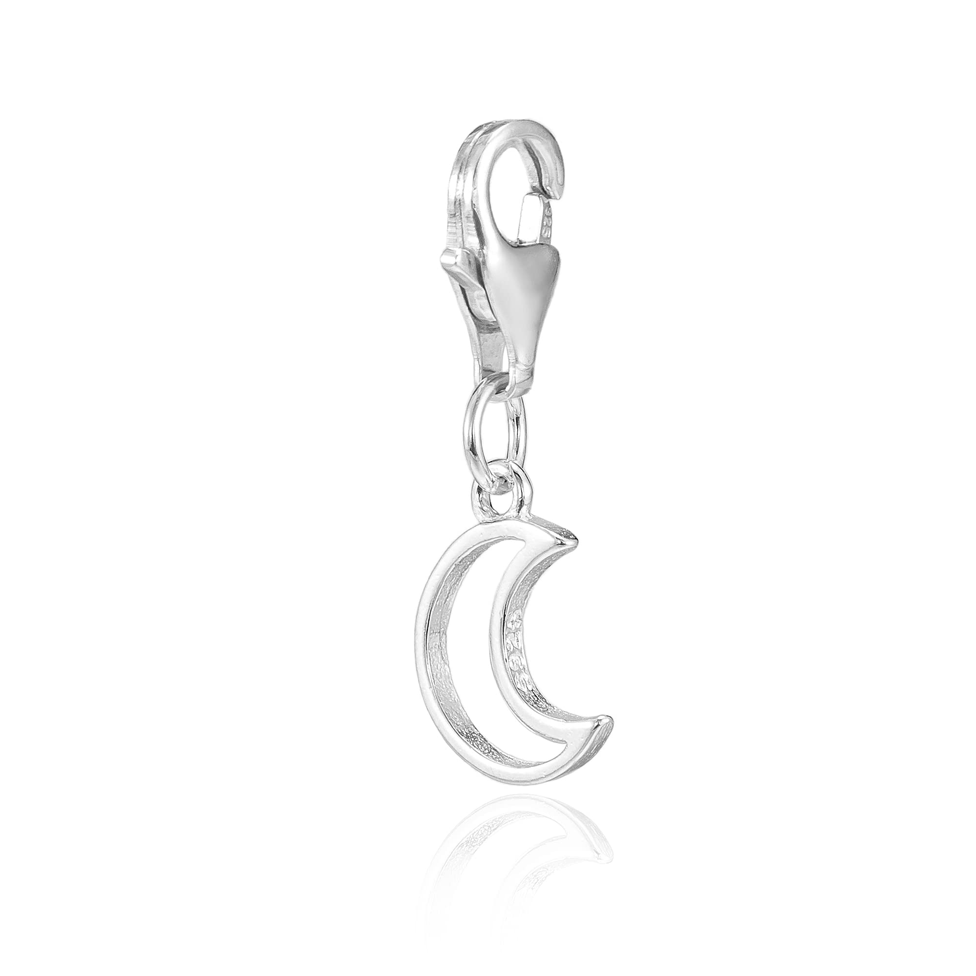 925 Sterling Silver Small Moon Clip On Charm Lobster Clasp for Bracelet Necklace