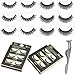 Urbun 2 Styles 6 Pairs Multipack Luxurious Real Mink 3D Natural False Eyelashes with Clip Tweezer Cross Long Black Makeup Eye Lashes