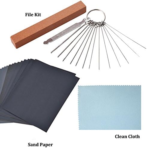 Bridge Saddle Nut Slotting File Kit,13 Different Size Stainless Steel Needle Files, 6pcs Sand Paper and Microfiber Clean Cloth for Guitar Ukulele