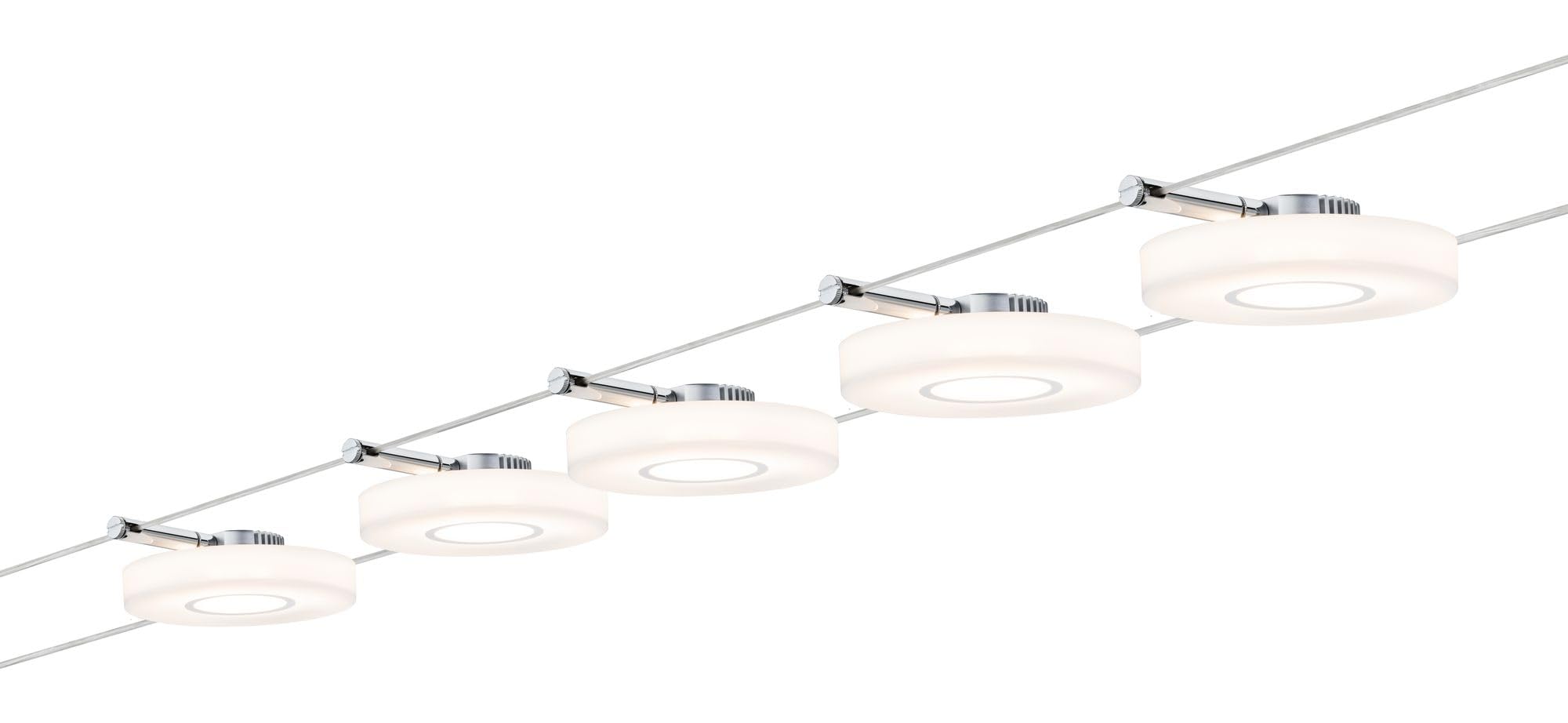 Paulmann 941.09 DiscLED1 Wire System Spot Lights - Tension Wire Lighting Set w/ 5 Ceiling Lights,10m Cable Wire & 30VA Transformer - Energy Efficient Warm LED Room Lights 230/12V in Chrome Satin, 1000x0,5x16,5 cm โ image 1