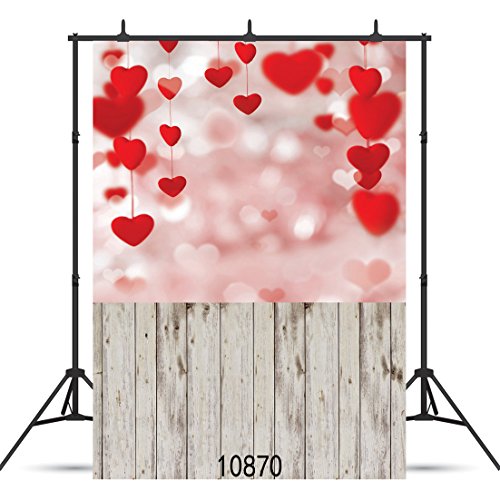 WOLADA 5x7FT Valentine's Backdrop for Photography Valentine's Day Backdrop Rustic Wood Red Love Heart Backdrop Romantic Love Theme Backdrop Engagement Wedding Party Decoration Photo Backdrop 10870