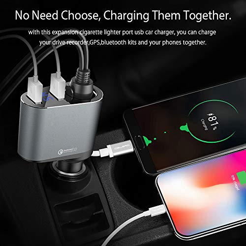 Car Charger Adapter, 60W Cigarette Lighter Socket Splitter, Dual USB Quick Charge 3.0 and 2.4A USB, Voltage Display for iPhone,iPad,Smart Phone,Andriod,Samsung,Dash Cam,GPS (12V-24V) - Thumbnail 4