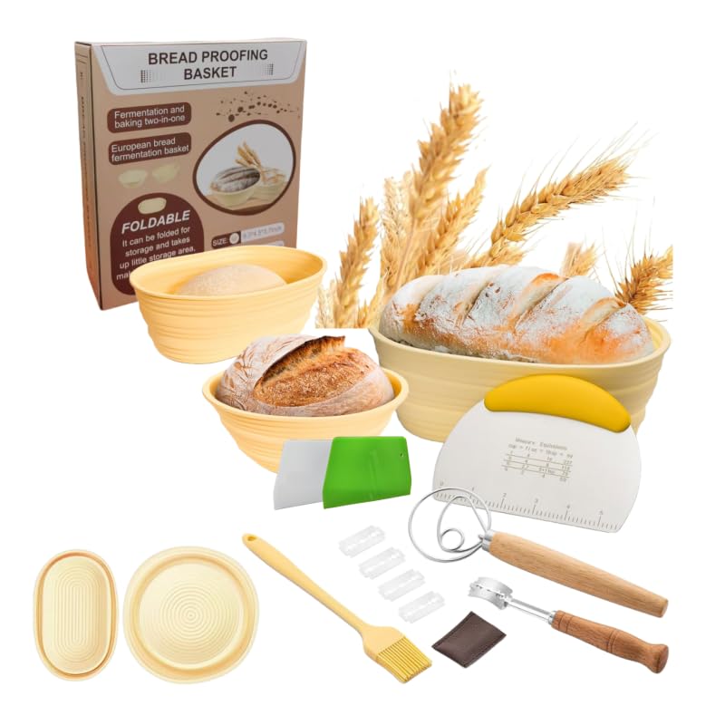 Photo 1 of Banneton Bread Proofing Basket, 9-Inch Round and 10-Inch Oval Sour Bread Baking Supplies, Foldable Silicone Basket, Used for Sour Bread Proofing Basket, Bread Making Tool,Suitable for Family Kitchen