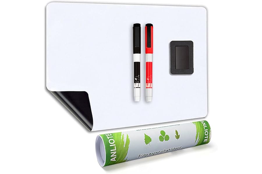 ANLIOTE Magnetic Dry Erase Board Fridge Whiteboard Sheet 20"x13" | Easy to Write & Clean, Flexible Refrigerator Magnet, Large White Board Planner for Home Kitchen, 2 Markers and Eraser