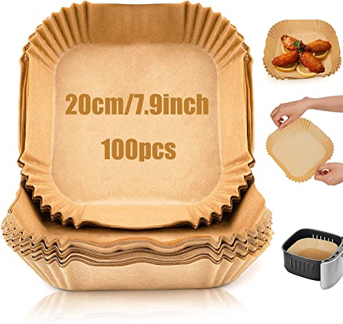 100 pcs 7.9in for Air Fryer Disposable Paper Square Nonstick Premium Greaseproof Parchment Fryer Cooking Paper Basket Fryer Microwave Oven square