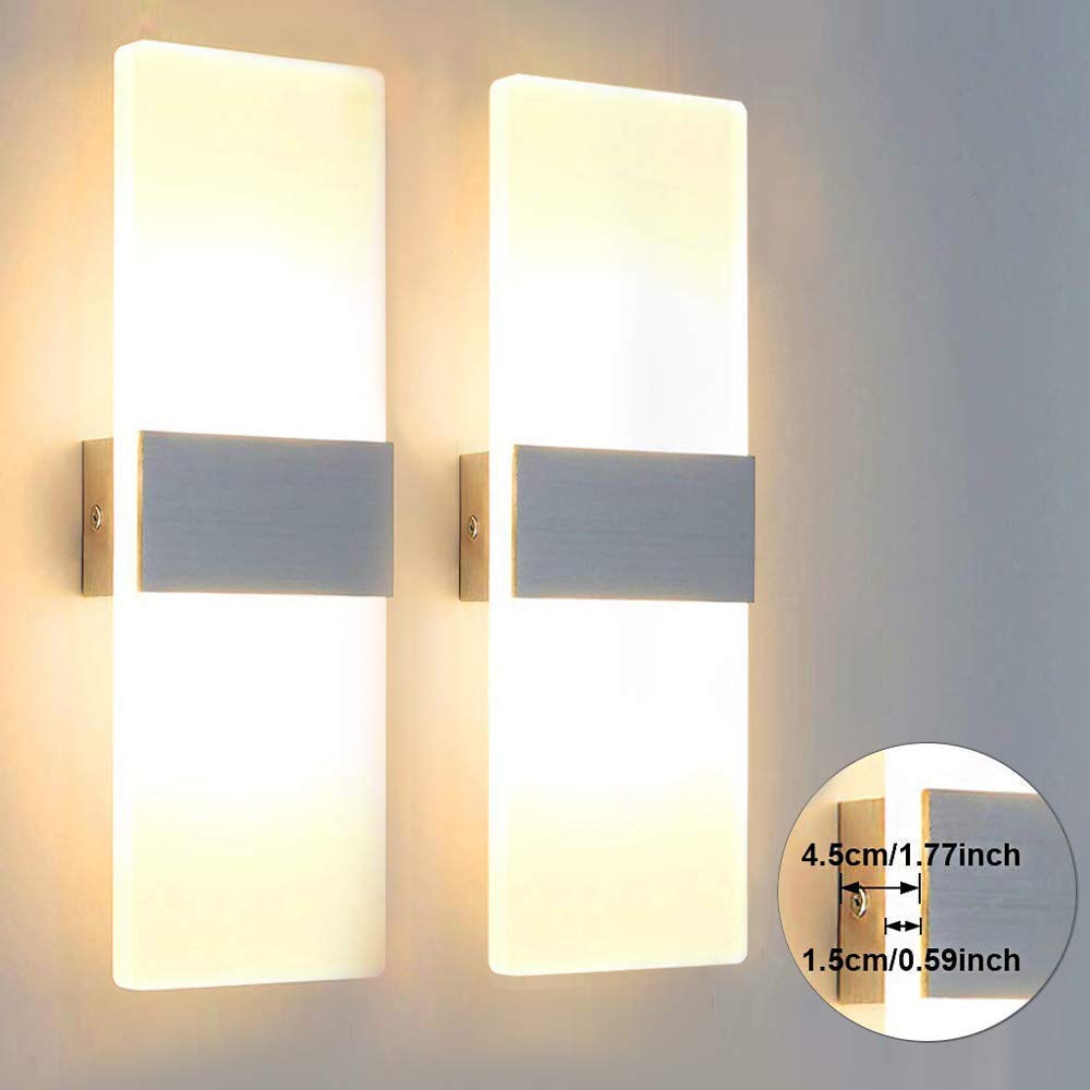 Glighone 2x 12W LED Wandlampe Wandleuchte Innen Modern Weiss Up und