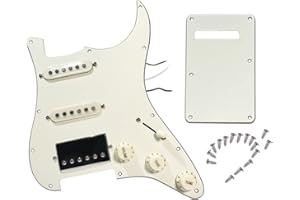 LAMSAM Prewired Pickguard with SSH Pickup Set, 3-ply Pick Guard Loaded High Output Alnico V Single Coil Humbucker Pick-ups, Electric Guitar Scratchplate as Luthier Replacement Parts, Cream-0C