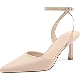 Athlefit Women's Closed Pointed Toe 3 Inch High Heels Ankle Strap Stiletto Heel Wedding Party Dress Pumps Shoes