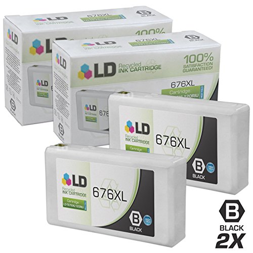 LDProducts Remanufactured Ink Cartridge Replacements for Epson 676XL 676 T676XL120 High Yield (Black, 2-Pack) for Workforce WP-4020 WP-4530 WP-4540 WP-4010 WP-4023 WP-4090 WP-4520 WP-4533 WP-4590