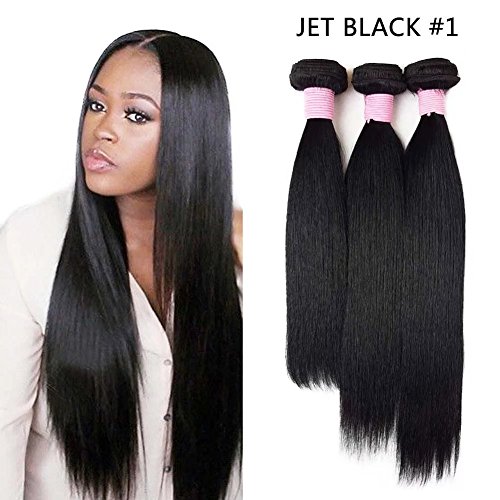 SHOWJARLLY #1 Jet Black Hair Bundles 14+16+18 Brazilian Straight Hair Weave 3 Bundles Unprocessed 8A Raw Virgin Straight Brazilian Hair 3 Bundles/Lot
