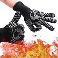 ABDQPC BBQ Gloves Grill Gloves Oven Gloves,932°F Extreme Heat Resistant Kitchen BBQ Gloves Oven Mitts with Fingers for Cooking Grilling Baking