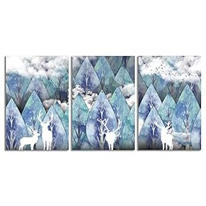Canvas Wall Art Abstract Deer in Forest Painting Artwork for Home Prints Framed - 16"x24" x 3 Panels