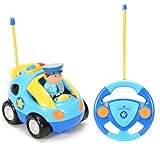 Sakiyr RC Cartoon Race Car with Music and Lights Electric Cartoon R/C Police Car Radio Control Toy for Kids and Toddlers