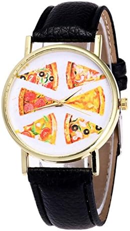 Women's Watch,WYTong Vansvar 1.53 ft Diameter Stainless Steel Dial,8.66 ft PU Leather Watchband,0.27 ft Thickness Candy Color Pizza Pattern Female Quartz Strap Wrist Watch (black)
