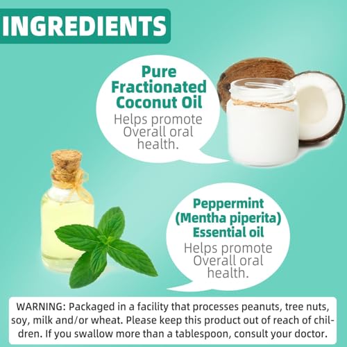 Pulling Oil with Coconut & Peppermint Oil-Mouthwash for Oral Care-Teeth Whitening and Fresh Breath, Organic Essential Oils Mouthwash With Tongue Scraper Alcohol-Free, Treatment for Gums-8 Fl.Oz