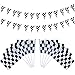 HESTYA 40 Pieces Checkered Black and White Pennant Banner Racing Flags and 24.6 Feet Checkered Pennant Flags Banners with Plastic Stick for Race Themed Party Sport Events