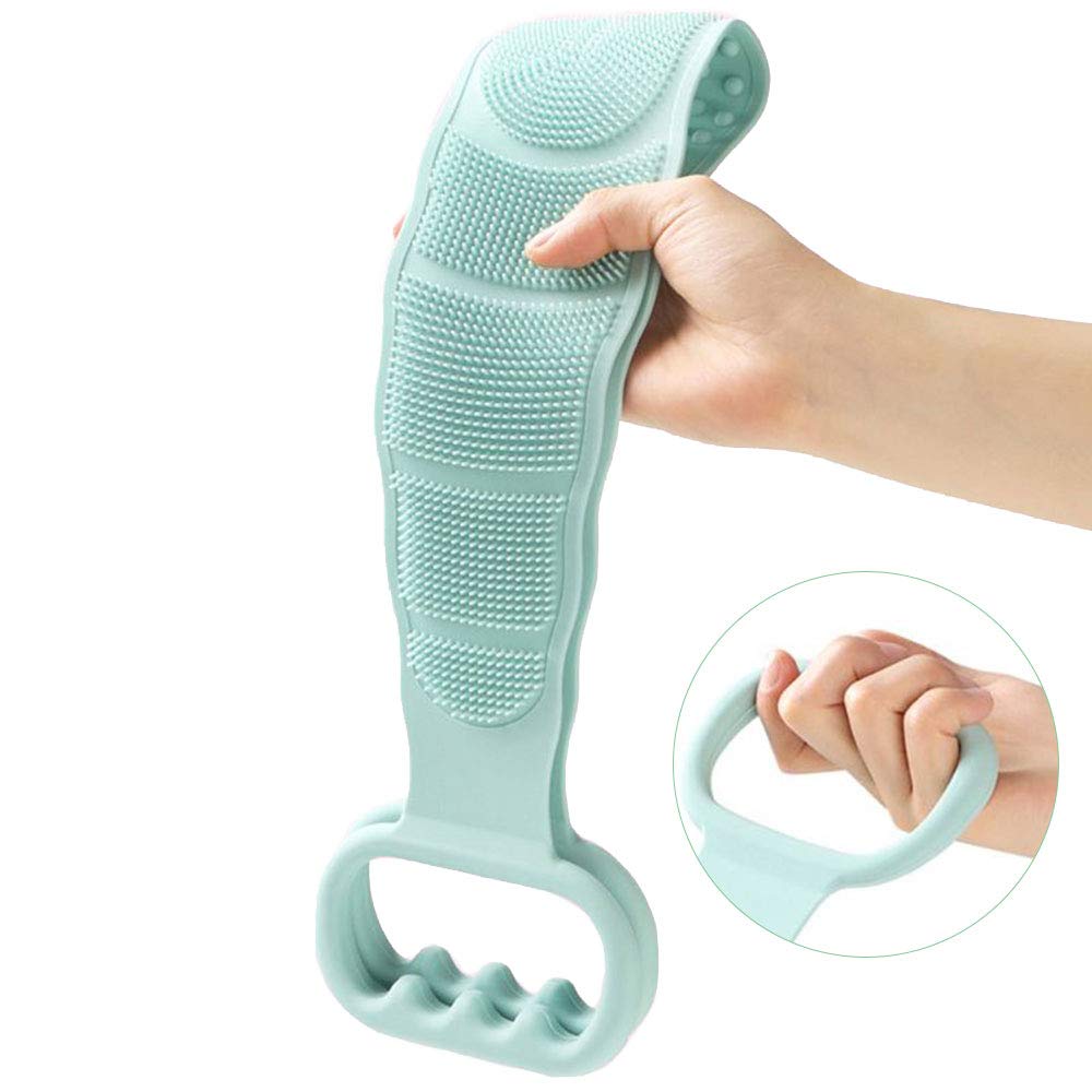 Silicone Back scrubber, Multifunctional Dual Sided Back Scrubber SiliconeDead Skin Removal, Exfoliating Bath Brush Soft, Silicone Massage Bathroom, Long Strap Back Scrubber Body Cleaning Shower(Green) : Beauty