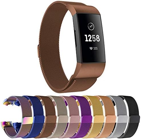 Replacement Compatible Fitbit Charge 3 Bands /Charge3 SE Metal Bands Wristband Accessory Magnetic Breathable Sport Bracelet Strap Small & Large for Women Men Silver Black 10 Colors JOY001