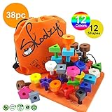 Skoolzy Peg Board Toddler Stacking Toys - STEM Color Sorting Learning Games - Montessori Toys for 1, 2, 3, 4 Year Old Boys and Girls - 38pc&nbsp;Shapes Puzzle Educational Manipulatives, Ebook, Tote