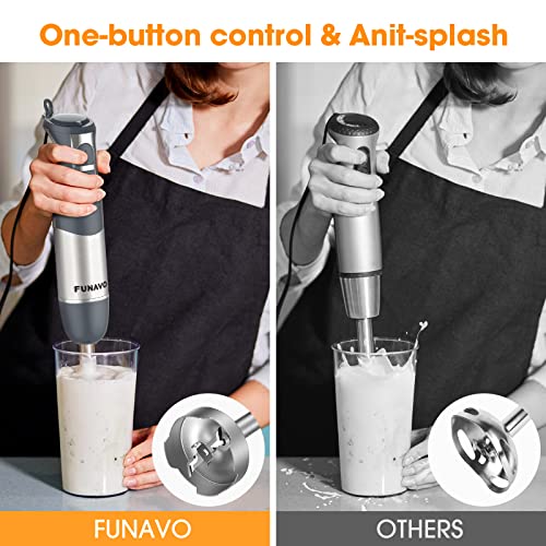 Immersion Hand Blender, FUNAVO 800W 5in1 MultiFunction 12 Speed 304