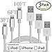 Lightning Cable, KOOWIEN 3Pack 3FT 6FT 10FT 3IN1 Tangle Free Nylon Braided 8 Pin USB Charging Cord Sync Cable for Apple iPhone 6/6s/6 plus/6s plus,iPhone7/7plus, iPad Air/Mini,iPod Nano/Touch (Silver)