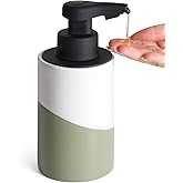 BosilunLife Automatic Soap Dispenser Ceramic Hand Free Soap Dispenser with Waterproof Pump Rechargeable Smart Electric Soap Lotion Dispenser Touchless for Kitchen Bathroom (White-Green, Liquid Pump)