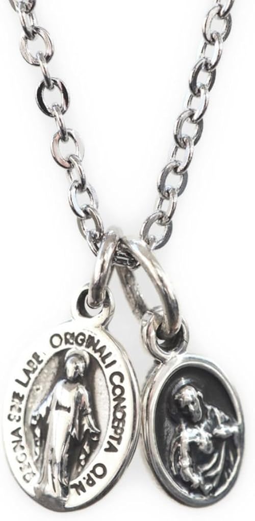 Amazon Abalent アバレント Silver925 ダブルコインネックレス マリア 聖母マリア 不思議のメダイ コイン メンズ レディース ネックレス チェーン付 シルバー ペンダント ジュエリー 通販