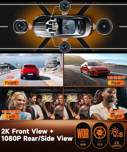 VECHTEL 2K/1080P Car Dashcam Front and Rear Wifi 4* Dash Cam Car Camera with 3 Inch IPS Screen, Night Vision, G-Sensor, 360 Degree Protection, with 64GB SD Card
