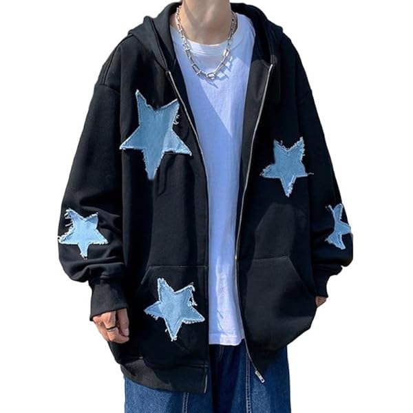 Sunwittafy Women Aesthetic Star Graphic Hoodie Y2k Zip Up Long