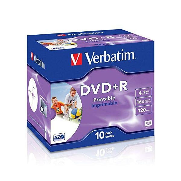Verbatim DVD+R Wide Inkjet Printable 4.7GB, 10er Jewel Case, DVD Rohlinge bedruckbar, 16-fache Brenngeschwindigkeit & Hardcoat Scratch Guard, DVD-R printable, DVD leer, Rohlinge DVD
